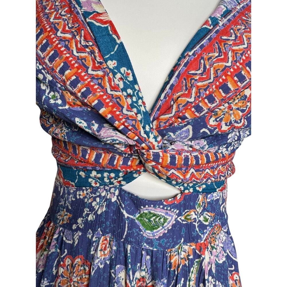 Angie Blue Floral Boho Cutout Maxi Dress Handkerchief Hem NWT Large - Picture 4 of 12